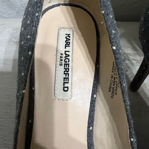 Fabulous Karl Lagerfeld Jeane2 Gray White Polka Dot Heels Women’s Size 8 - Picture 7 of 7